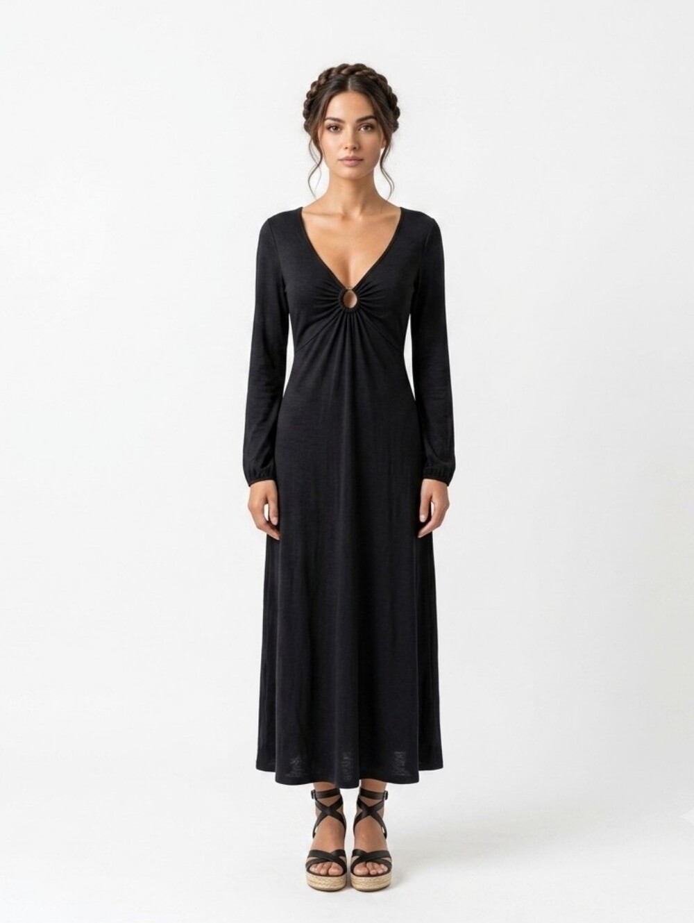 Boden Long Sleeve V-Neck Midi Black Dress - 4P